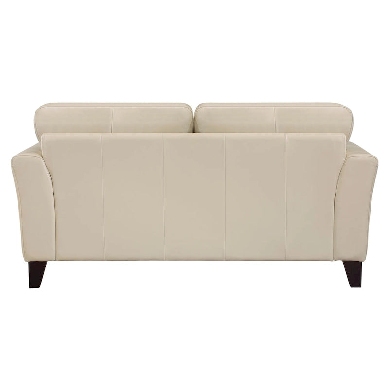 71-Inch Cream Top Grain Leather Loveseat with Espresso Wood Feet
