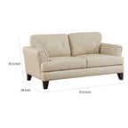 71-Inch Cream Top Grain Leather Loveseat Espresso Wood Feet