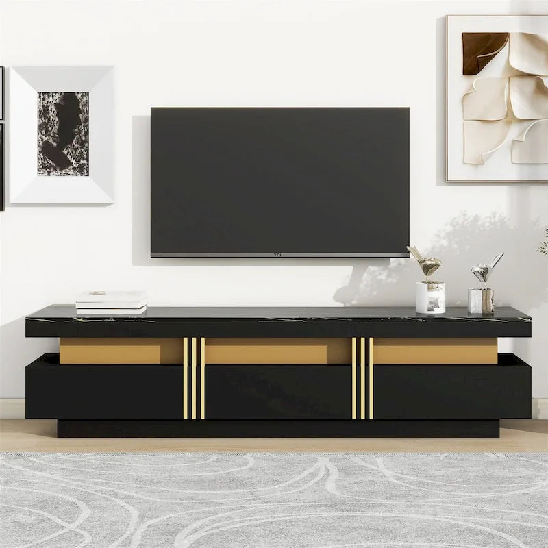68-Inch Faux Marble Top TV Stand with Three Drawers