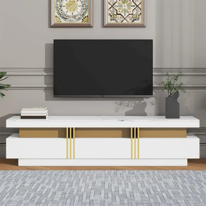 68-Inch Faux Marble Top TV Stand with Three Drawers