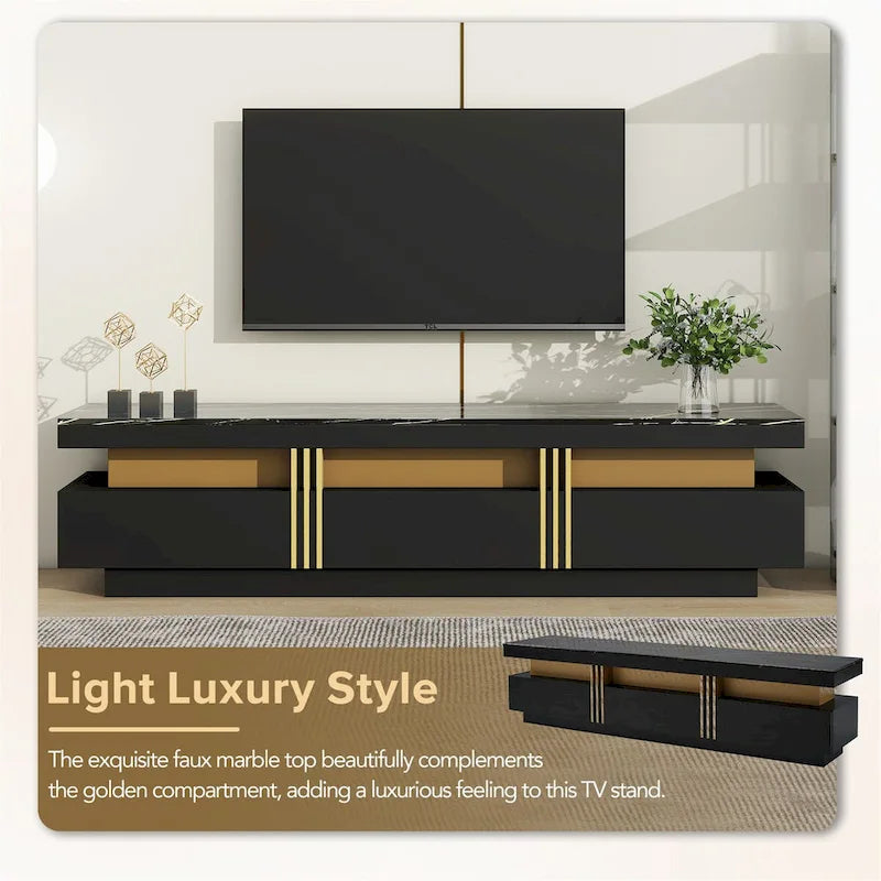 68-Inch Faux Marble Top TV Stand with Three Drawers