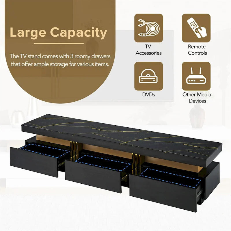 68-Inch Faux Marble Top TV Stand with Three Drawers