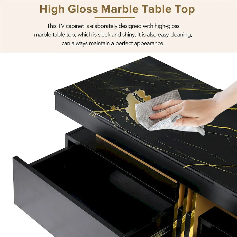 68-Inch Faux Marble Top TV Stand with Three Drawers
