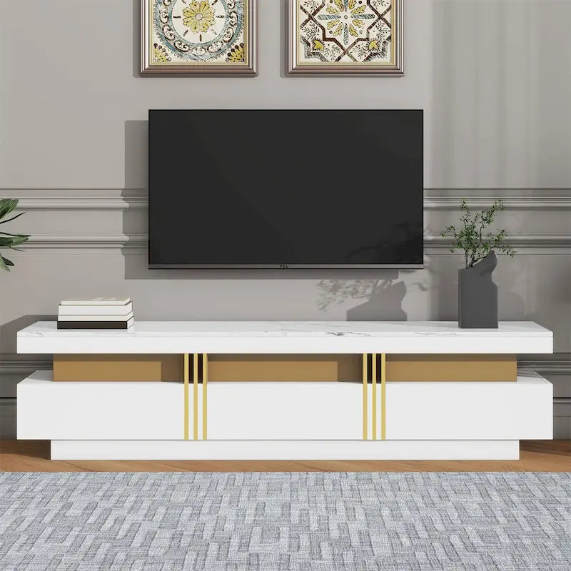 68-Inch Faux Marble Top TV Stand with Three Drawers