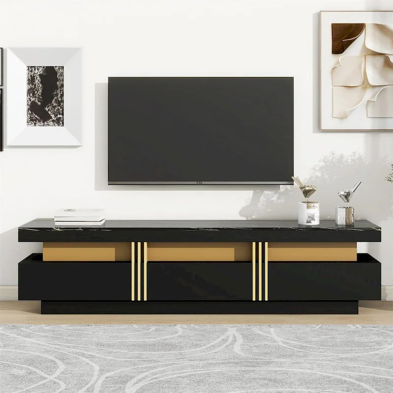68-Inch Faux Marble Top TV Stand with Three Drawers