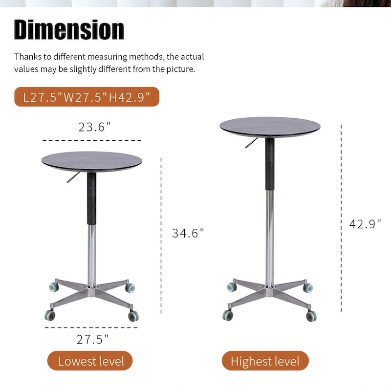 24-Inch Adjustable Height Swivel Bar Table with Aluminum Base