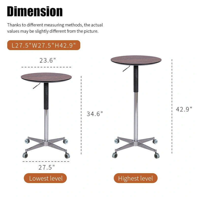 24-Inch Adjustable Height Swivel Bar Table with Aluminum Base