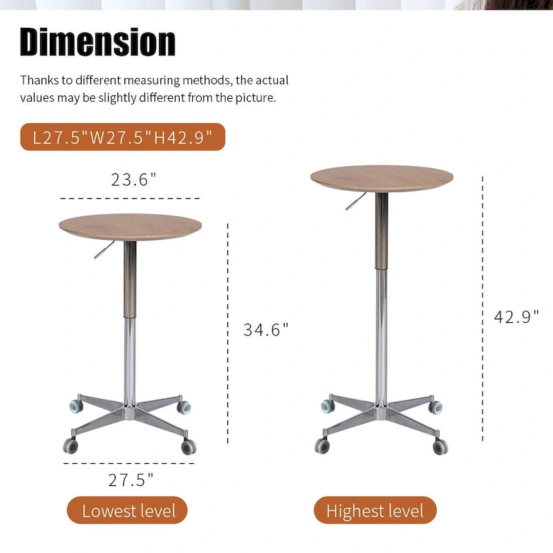 24-Inch Adjustable Height Swivel Bar Table with Aluminum Base