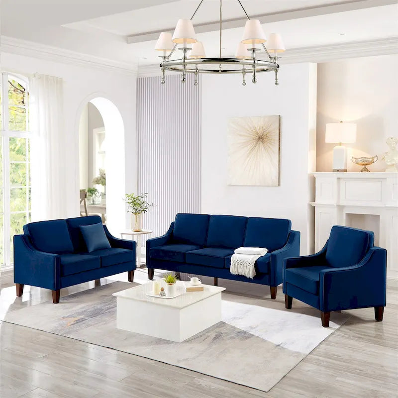 Velvet Single Seat Sofa Chair with Solid Wood Rubberwood Legs