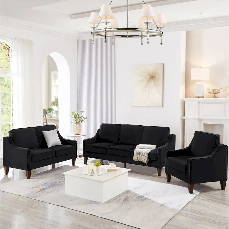 Velvet Single Seat Sofa Chair with Solid Wood Rubberwood Legs