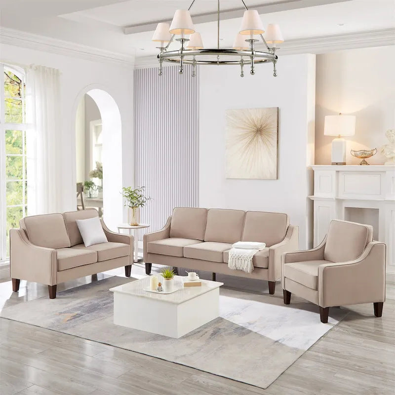 Velvet Single Seat Sofa Chair with Solid Wood Rubberwood Legs