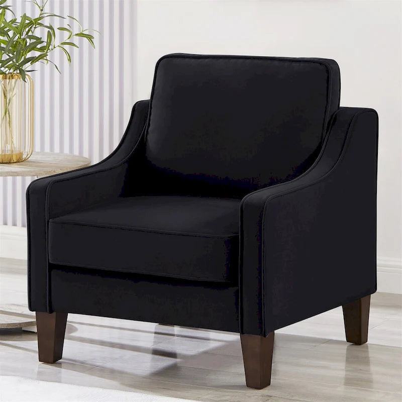 Velvet Single Seat Sofa Chair with Solid Wood Rubberwood Legs