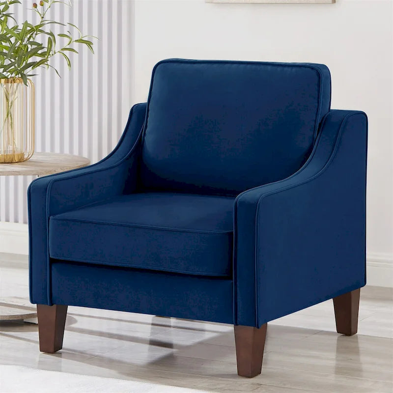 Velvet Single Seat Sofa Chair with Solid Wood Rubberwood Legs