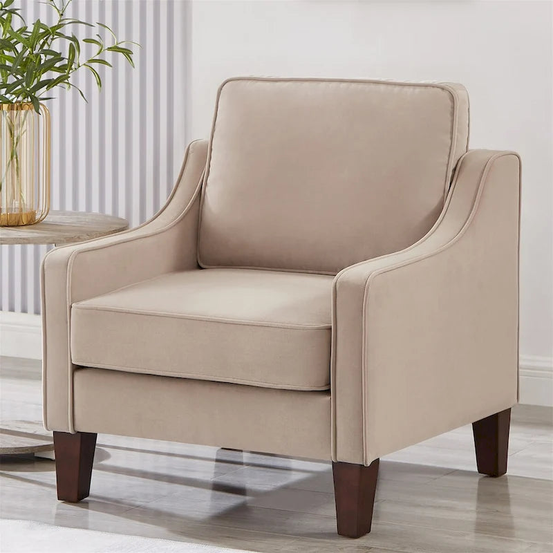 Velvet Single Seat Sofa Chair with Solid Wood Rubberwood Legs