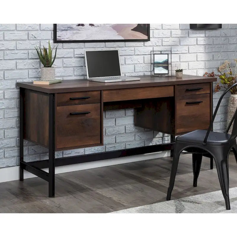 60-Inch Double Pedestal Computer Desk with File Drawers and Keyboard Tray