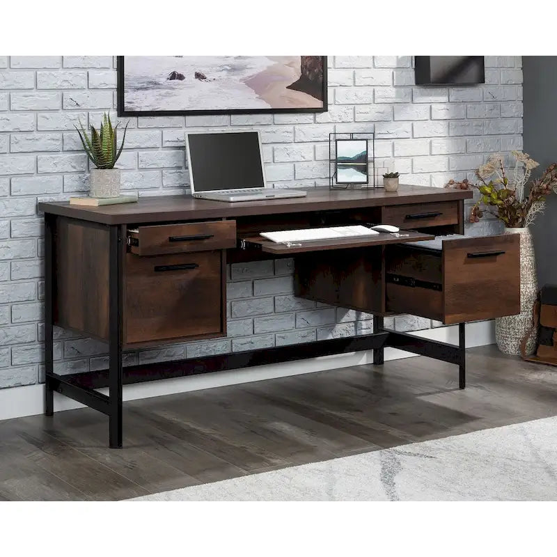 60-Inch Double Pedestal Computer Desk with File Drawers and Keyboard Tray