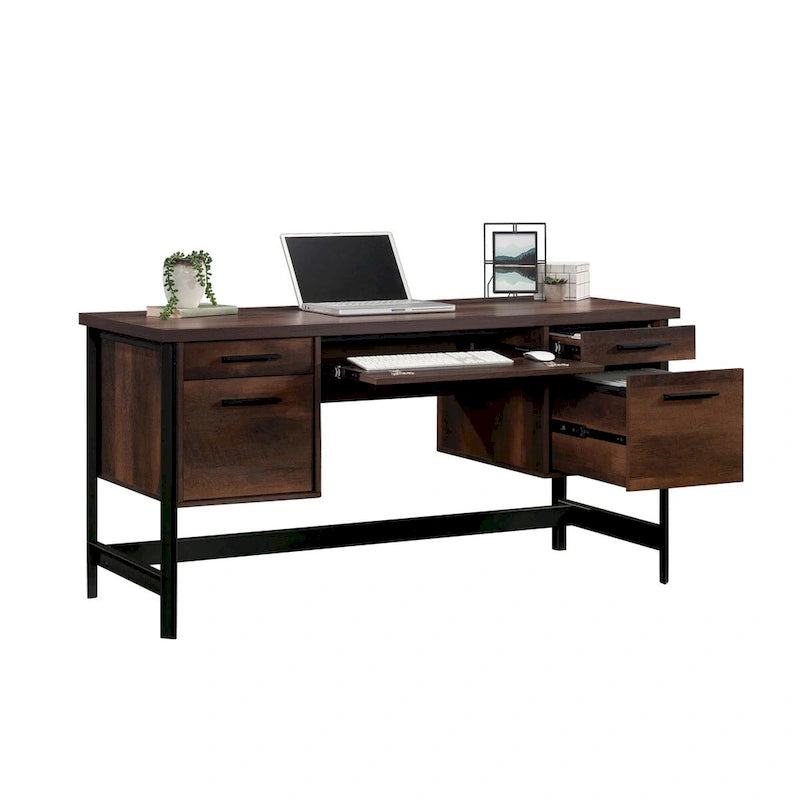 60-Inch Double Pedestal Computer Desk with File Drawers and Keyboard Tray