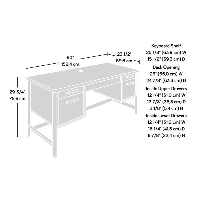 60-Inch Double Pedestal Computer Desk with File Drawers and Keyboard Tray