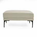 30-Inch Rectangular Light Gray Leather Ottoman with Iron Base