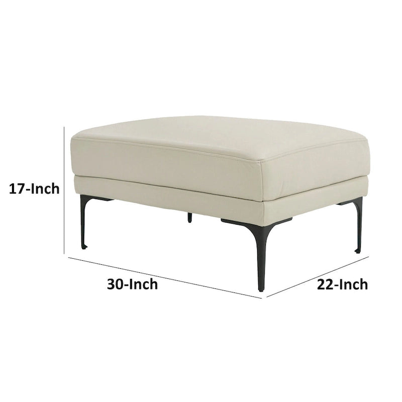 30-Inch Rectangular Light Gray Leather Ottoman with Iron Base
