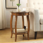 18-Inch Walnut Round End Table with Drawer and Bottom Shelf