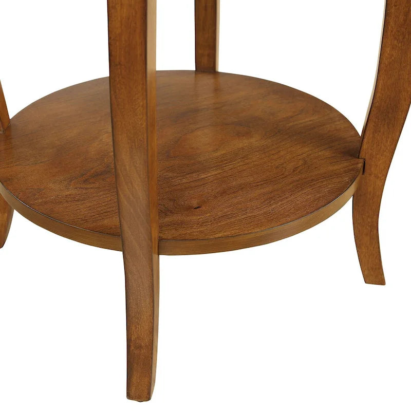 18-Inch Walnut Round End Table with Drawer and Bottom Shelf