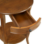 18-Inch Walnut Round End Table with Drawer and Bottom Shelf