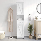 Farmhouse Freestanding Bathroom Linen Tower with Shelves and Drawer