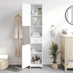 Farmhouse Freestanding Bathroom Linen Tower with Shelves and Drawer