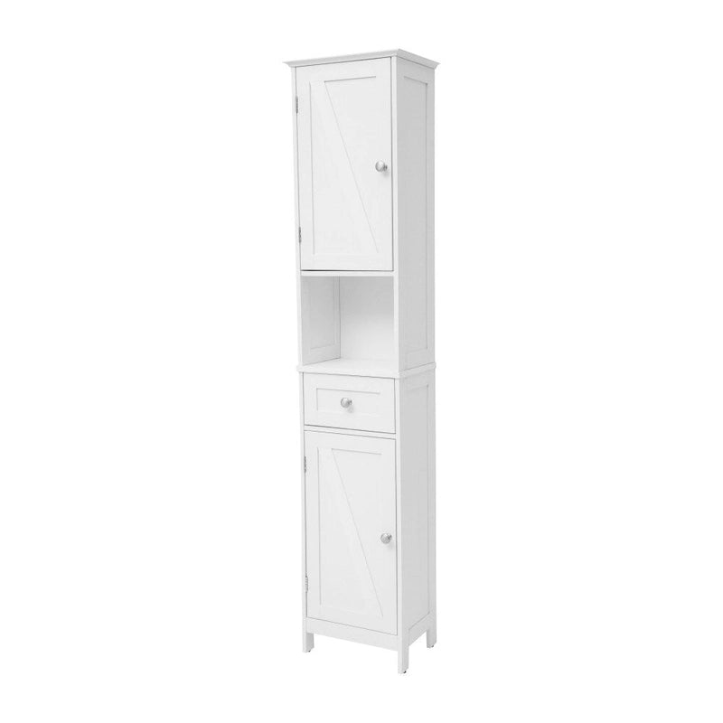 Farmhouse Freestanding Bathroom Linen Tower with Shelves and Drawer