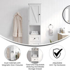 Farmhouse Freestanding Bathroom Linen Tower with Shelves and Drawer