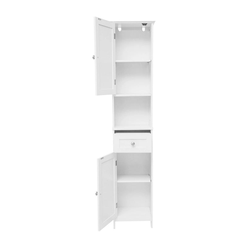 Farmhouse Freestanding Bathroom Linen Tower with Shelves and Drawer
