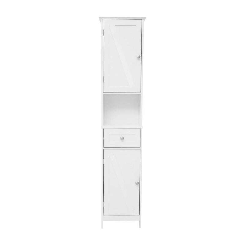 Farmhouse Freestanding Bathroom Linen Tower with Shelves and Drawer