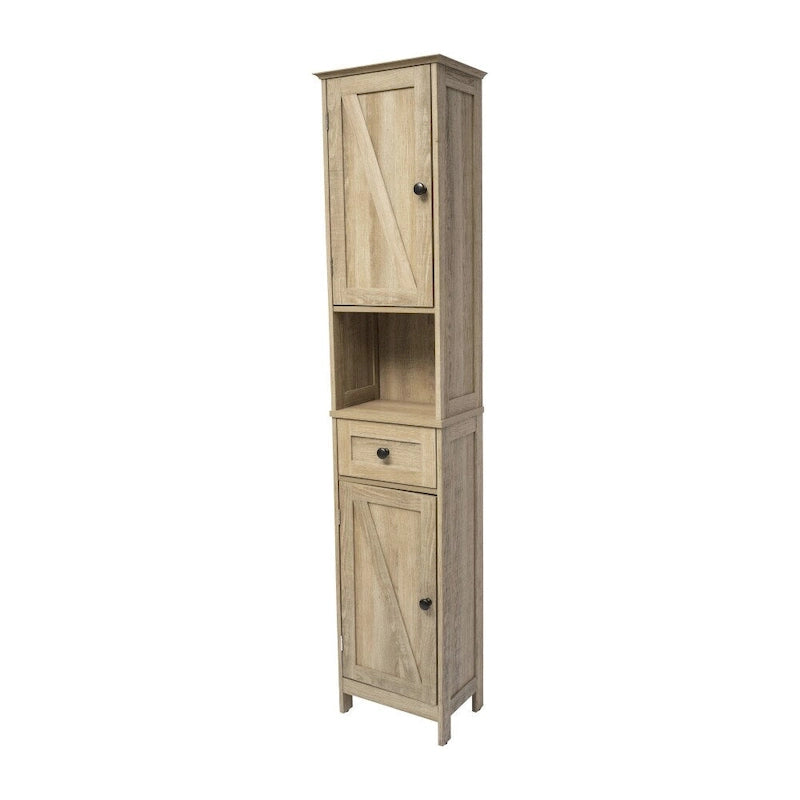 Farmhouse Freestanding Bathroom Linen Tower with Shelves and Drawer