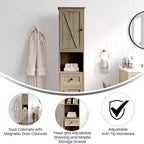 Farmhouse Freestanding Bathroom Linen Tower with Shelves and Drawer