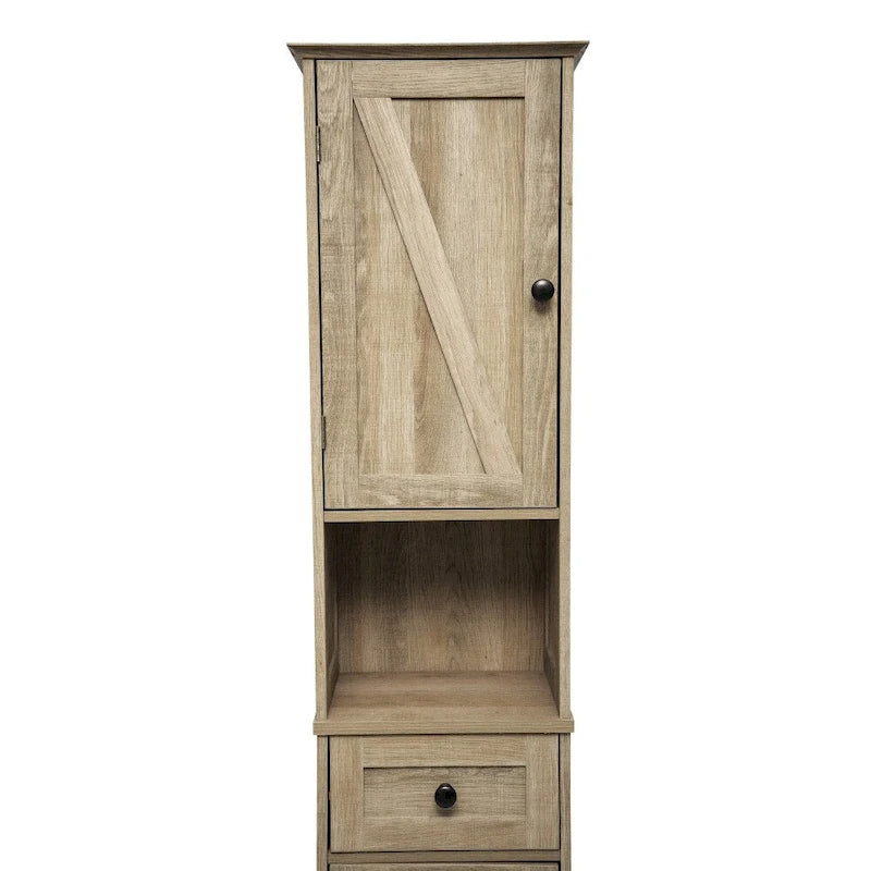 Farmhouse Freestanding Bathroom Linen Tower with Shelves and Drawer