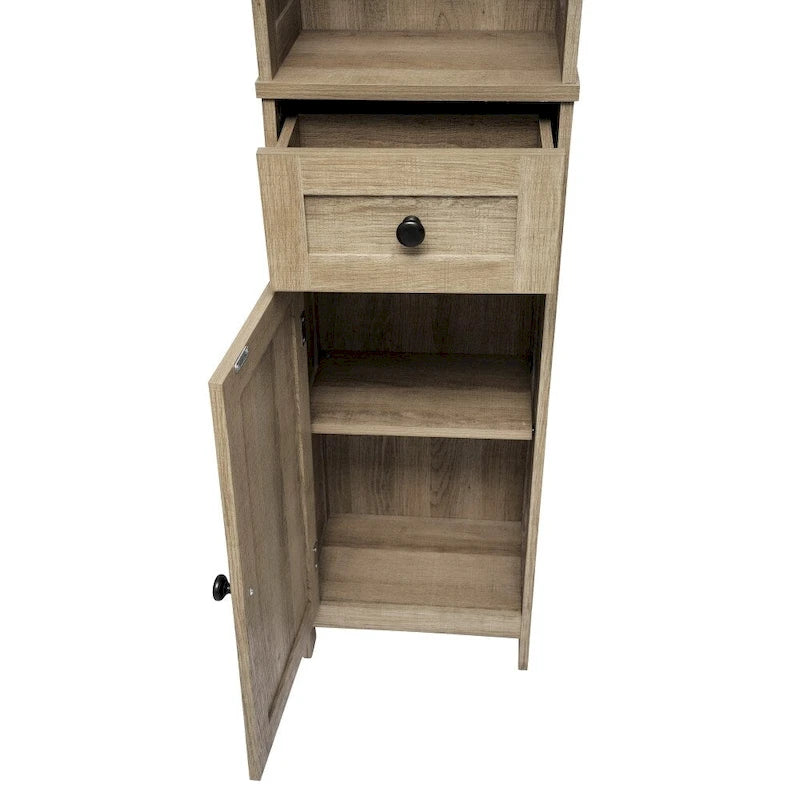 Farmhouse Freestanding Bathroom Linen Tower with Shelves and Drawer
