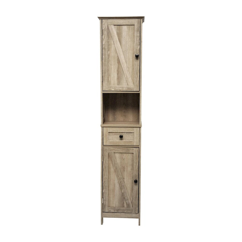 Farmhouse Freestanding Bathroom Linen Tower with Shelves and Drawer