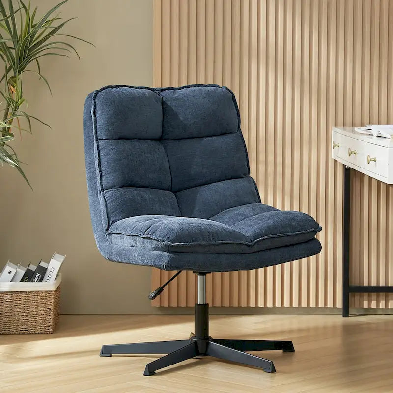 Armless Tufted Swivel Office Chair with Adjustable Height