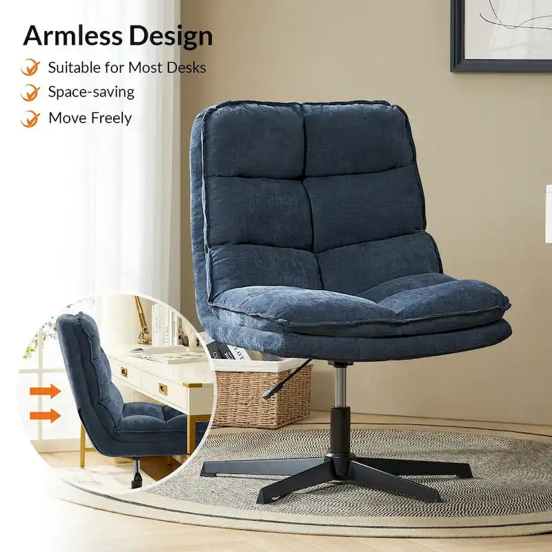Armless Tufted Swivel Office Chair with Adjustable Height