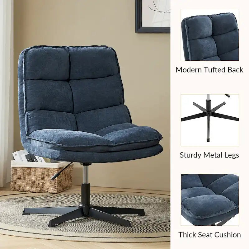 Armless Tufted Swivel Office Chair with Adjustable Height