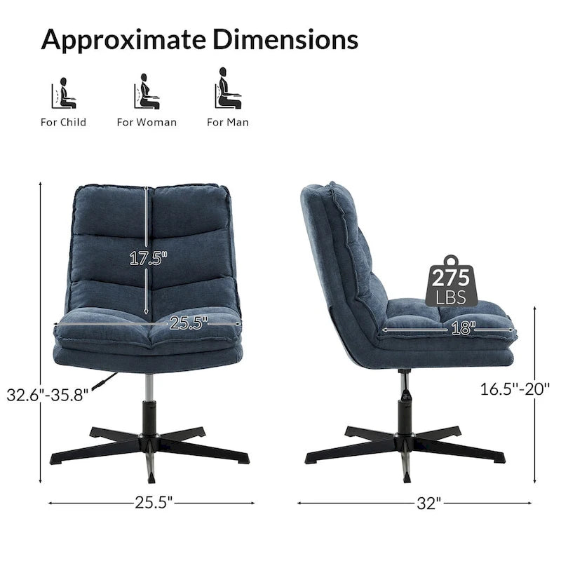 Armless Tufted Swivel Office Chair with Adjustable Height