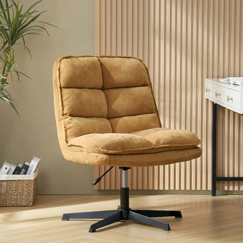 Armless Tufted Swivel Office Chair with Adjustable Height