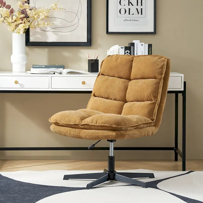 Armless Tufted Swivel Office Chair with Adjustable Height