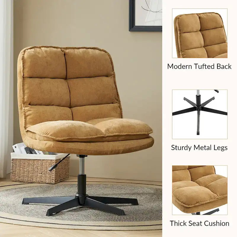 Armless Tufted Swivel Office Chair with Adjustable Height