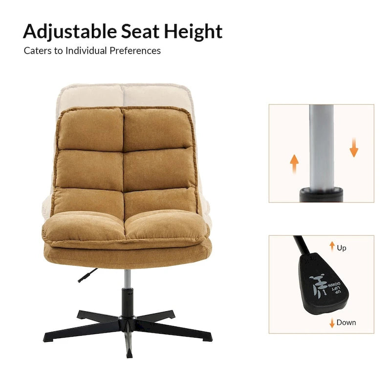 Armless Tufted Swivel Office Chair with Adjustable Height