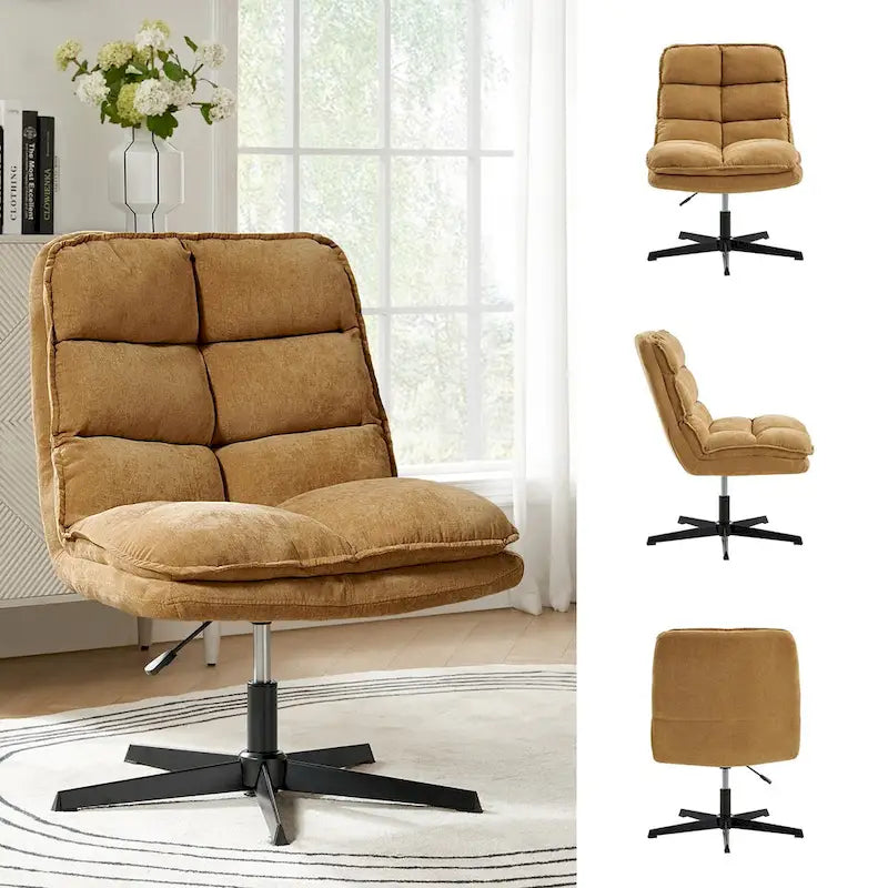 Armless Tufted Swivel Office Chair with Adjustable Height