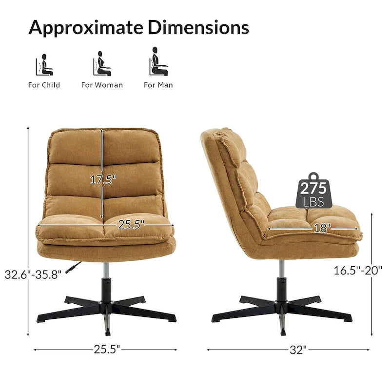 Armless Tufted Swivel Office Chair with Adjustable Height