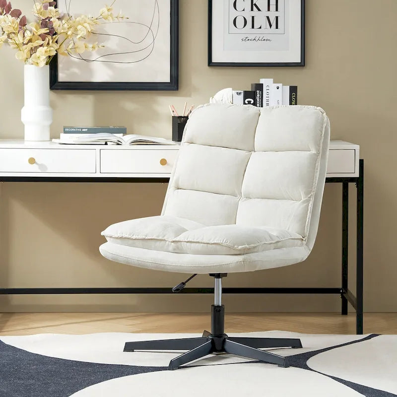 Armless Tufted Swivel Office Chair with Adjustable Height