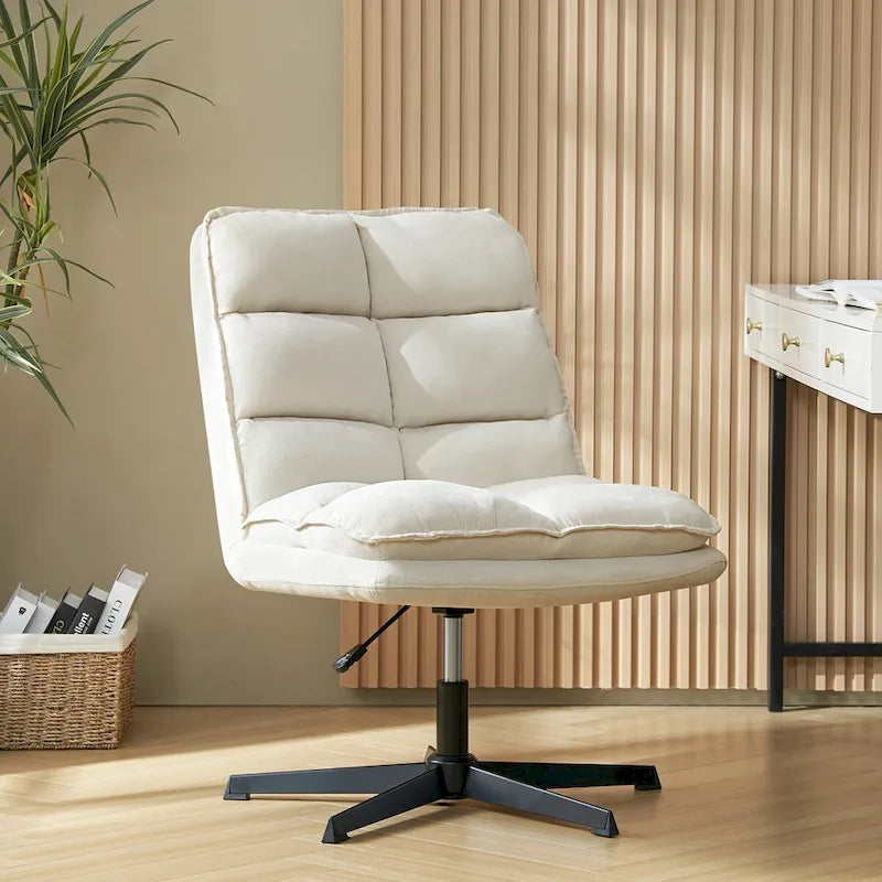 Armless Tufted Swivel Office Chair with Adjustable Height